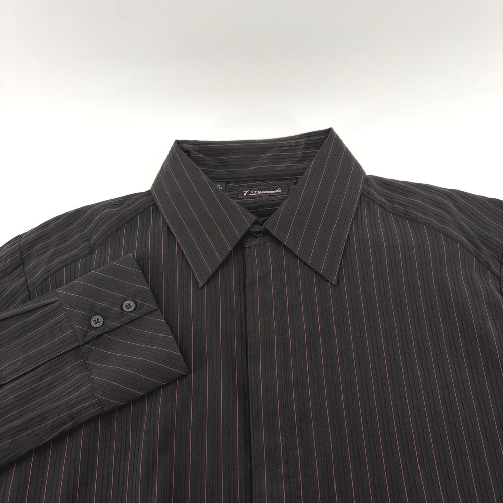 7 Diamonds Mens XXL Black Pink Pinstripe‎ Long Sleeve Button Down Dress Shirt